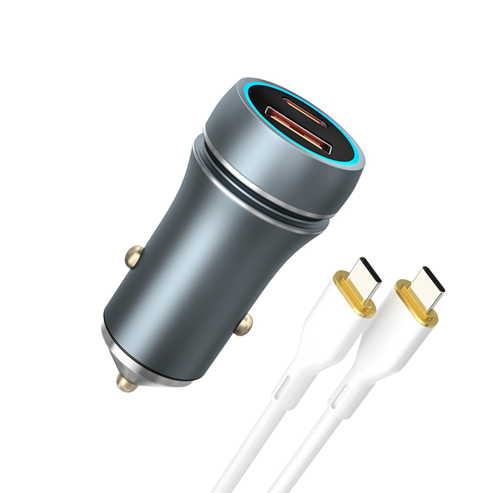 USB C 车载快速充电器 发光 USB 点烟器双端口快速充电适配器(图1)