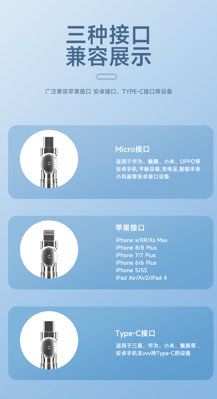 多充电线 3 合 1 尼龙编织多 USB 快速充电线适配器 C 型 Micro USB 端口连接器(图14)