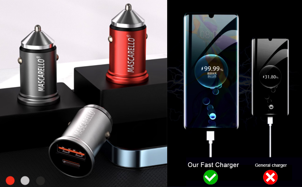 USB C 车载充电器手机快速充电 Type C 点烟器 USB 充电器（银色）兼容 iPhone 15 Pro Max/三星 Galaxy S23(图1)